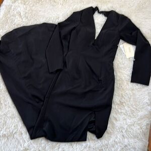 TS Couture Womens Asymmetrical Cut Out Long Sleeve formal Maxi Dress Black Size